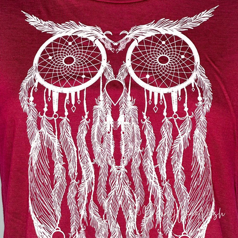 Wild Blue Dreamcatcher Owl Crop Tee Shirt - Picture 3 of 7